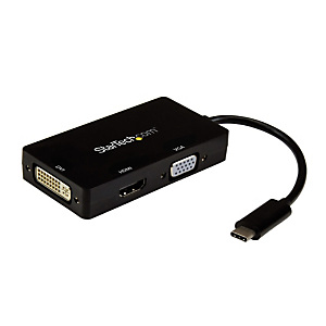 StarTech.com Adaptateur multiport USB-C - 3 en 1 - USB Type-C vers HDMI DVI ou VGA, USB Type-C, Sortie DVI, Sortie HDMI, Sortie VGA (D-Sub), 3840 x 21 StarTech.com Adaptateur multiport USB-C - 3 en 1 - USB Type-C vers HDMI DVI ou VGA, USB Type-C, Sortie DVI, Sortie HDMI, Sortie VGA (D-Sub), 3840 x 21
