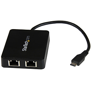 StarTech.com Adaptateur réseau USB-C vers 2 ports Gigabit Ethernet avec port USB 3.0 (Type-A), Avec fil, RJ-45, USB, 5000 Mbit/s, Noir US1GC301AU2R StarTech.com Adaptateur réseau USB-C vers 2 ports Gigabit Ethernet avec port USB 3.0 (Type-A), Avec fil, RJ-45, USB, 5000 Mbit/s, Noir US1GC301AU2R
