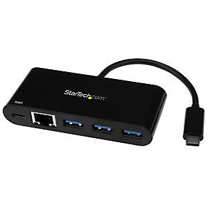 StarTech.com Adaptateur USB-C vers Gigabit Ethernet avec hub USB 3.0 à 3 ports et USB Power Delivery, Avec fil, USB, Ethernet, 5000 Mbit/s, Noir US1GC StarTech.com Adaptateur USB-C vers Gigabit Ethernet avec hub USB 3.0 à 3 ports et USB Power Delivery, Avec fil, USB, Ethernet, 5000 Mbit/s, Noir US1GC