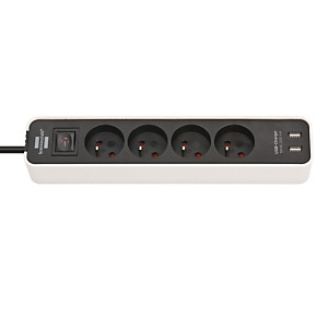 Stekkerdoos Ecolor Brennenstuhl, 4 stopcontacten, 2 USB stopcontacten, zwarte en witte kleur Stekkerdoos Ecolor Brennenstuhl, 4 stopcontacten, 2 USB stopcontacten, zwarte en witte kleur