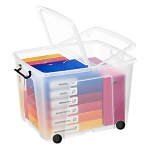 STRATA Contenitore archivio con coperchio e ruote Strata, Polipropilene trasparente, 75 litri STRATA Contenitore archivio con coperchio e ruote Strata, Polipropilene trasparente, 75 litri