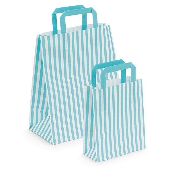 Striped paper carrier bag, aqua, 250x300mm, pack of 50 - 3