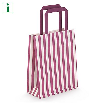 Striped paper carrier bag, dark pink, 180x220mm, pack of 50 - 1