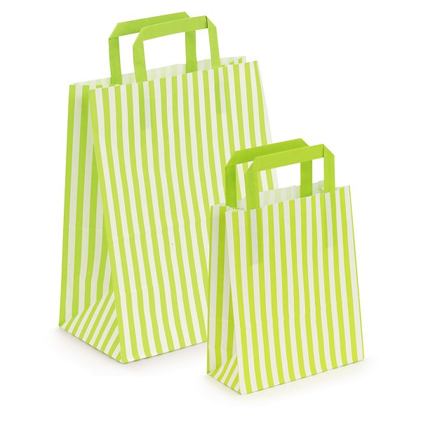 Striped paper carrier bag, lime 250x300mm, pack of 50 - 5