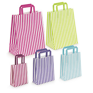 Striped paper carrier bags with flat handles