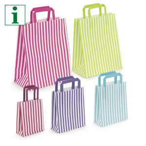 Striped paper carrier bags with flat handles