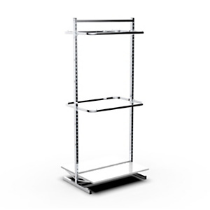 Struttura autoportante per sistema Gondola con 2 ripiani in legno e 4 barre appenderia, 103 x 71 x 240 cm, Metallo Struttura autoportante per sistema Gondola con 2 ripiani in legno e 4 barre appenderia, 103 x 71 x 240 cm, Metallo