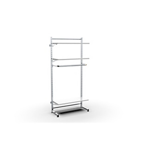 Struttura autoportante per sistema Gondola con 3 ripiani in legno e 1 barra appenderia, 103 x 40 x 240 cm, Metallo Struttura autoportante per sistema Gondola con 3 ripiani in legno e 1 barra appenderia, 103 x 40 x 240 cm, Metallo