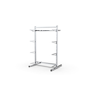 Struttura autoportante per sistema Gondola con 5 ripiani in legno e 1 barra appenderia, 103 x 71 x 145 cm, Metallo Struttura autoportante per sistema Gondola con 5 ripiani in legno e 1 barra appenderia, 103 x 71 x 145 cm, Metallo