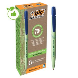 Stylos-bille BIC Media Clic Bio Based bleu, boite de 12 stylos