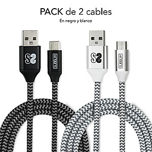 Subblim Cable de carga y de transferencia de datos, USB-C a USB-A, 1 m, negro y plata, Pack de 2