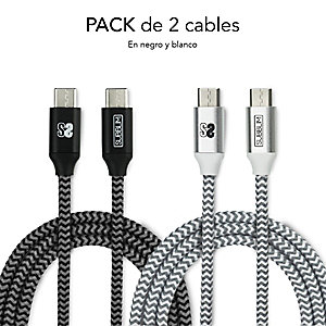 Subblim Cable de carga y de transferencia de datos, USB-C a USB-C, 1 m, negro y plata, Pack de 2