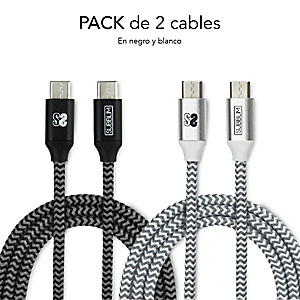 Subblim Cable de carga y de transferencia de datos, USB-C a USB-C, 1 m, negro y plata, Pack de 2 Subblim Cable de carga y de transferencia de datos, USB-C a USB-C, 1 m, negro y plata, Pack de 2