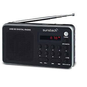 Sunstech Portable digital AM/FM radio silver, Portátil, Analógica, AM,FM,PLL, 1,4 W, MP3,WMA, LED RPDS32SL