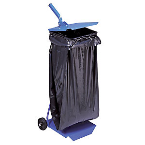 Support sac poubelle 2 roues avec couvercle bleu 110 L