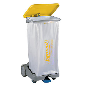 Support sac poubelle d'intérieur 4 roues à pédale Bernard jaune avec couvercle 110 L