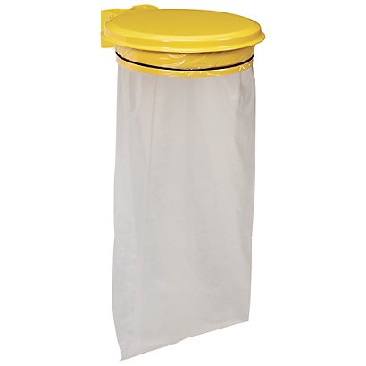 Support sac poubelle mural Rossignol jaune avec couvercle 110 L - 1
