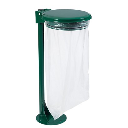 Support sac poubelle sur pied Rossignol Collecmur Essentiel vert avec couvercle 110 L - 1