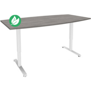 Table assis-debout tonneau Actual - Réglage électrique en hauteur - L.200 x P.100 cm - Plateau Chêne grisé - Pieds métal Blanc