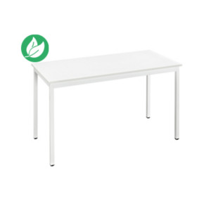 Table Budget rectangle - L. 120 x P. 60 cm - Plateau Blanc cassé - pieds métal Blanc