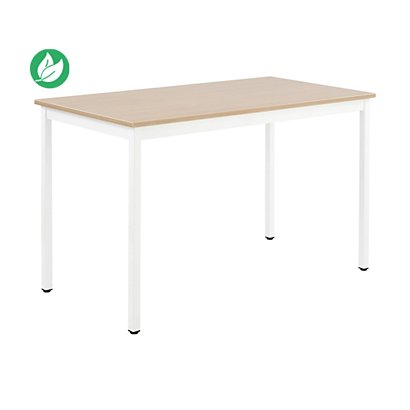 Table Budget rectangle - L. 120 x P. 60 cm - Plateau Chêne - Pieds Blanc