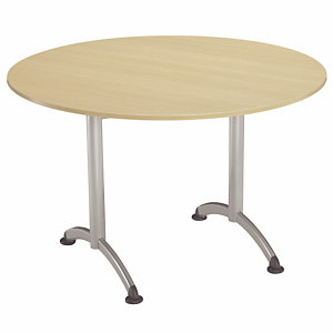 Table Cafeteria ronde diamètre 120 cm, plateau Hêtre, piétement Aluminium