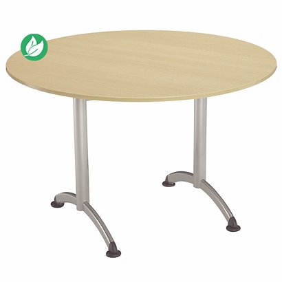 Table Cafeteria ronde diamètre 120 cm, plateau Hêtre, piétement Aluminium - 1