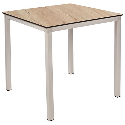 Table carrée Harvey 70 x 70 cm - Usage extérieur - Empilable - Chêne / pieds blanc