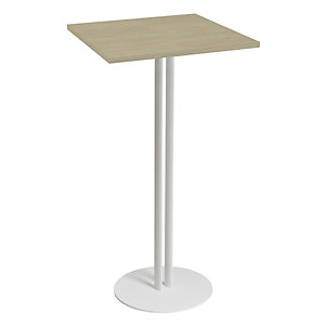 Table carrée Roxane hauteur 110 cm plateau Chêne 60 cm - Pied central métal Blanc