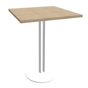 Table carrée Roxane hauteur 74 cm plateau Chêne 60 cm - Pied central métal Blanc