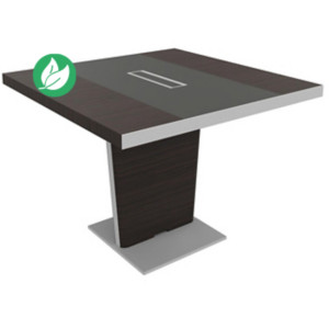 Table de conférence Tario L.140 x 140 cm - Ebène avec insert central cuir Anthracite Table de conférence Tario L.140 x 140 cm - Ebène avec insert central cuir Anthracite