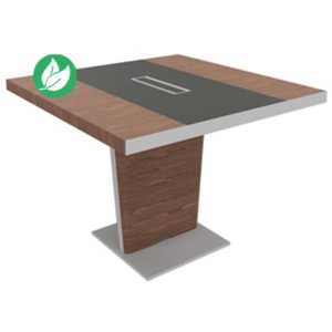 Table de conférence Tario L.140 x 140 cm - Noyer avec insert central cuir Anthracite Table de conférence Tario L.140 x 140 cm - Noyer avec insert central cuir Anthracite