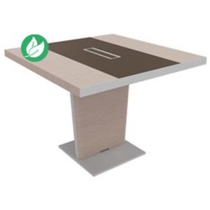 Table de conférence Tario L.140 x 140 cm - Orme gris avec insert central cuir Marron Table de conférence Tario L.140 x 140 cm - Orme gris avec insert central cuir Marron