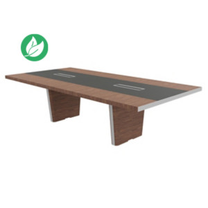 Table de conférence Tario L.280 x 140 cm - Noyer avec insert central cuir Anthracite Table de conférence Tario L.280 x 140 cm - Noyer avec insert central cuir Anthracite