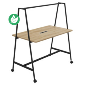 Table de coworking mobile rectangle Alto avec électrification - H. 105 x L. 160 x P. 90 cm - Plateau Chêne Nebraska - Pieds Noir Table de coworking mobile rectangle Alto avec électrification - H. 105 x L. 160 x P. 90 cm - Plateau Chêne Nebraska - Pieds Noir
