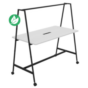 Table de coworking mobile rectangle Alto avec électrification - H. 105 x L. 180 x P. 90 cm - Plateau Blanc - Pieds Noir Table de coworking mobile rectangle Alto avec électrification - H. 105 x L. 180 x P. 90 cm - Plateau Blanc - Pieds Noir