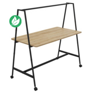 Table de coworking mobile rectangle Alto sans électrification - H. 105 x L. 180 x P. 90 cm - Plateau Chêne Nebraska - Pieds Noir Table de coworking mobile rectangle Alto sans électrification - H. 105 x L. 180 x P. 90 cm - Plateau Chêne Nebraska - Pieds Noir