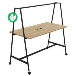Table de coworking mobile rectangle Alto avec électrification - H. 105 x L. 180 x P. 90 cm - Plateau Chêne Nebraska - Pieds Noir Table de coworking mobile rectangle Alto avec électrification - H. 105 x L. 180 x P. 90 cm - Plateau Chêne Nebraska - Pieds Noir