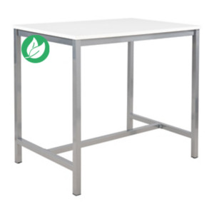Table haute 110 cm polyvalente Budget 120 x 80 cm - Blanc pieds métal Aluminium