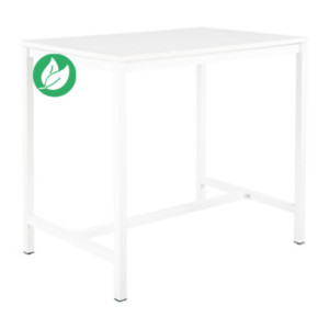 Table haute 110 cm polyvalente Budget 120 x 80 cm - Blanc pieds métal Blanc