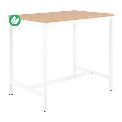 Table haute 110 cm polyvalente Budget 120 x 80 cm - Chêne pieds métal Blanc