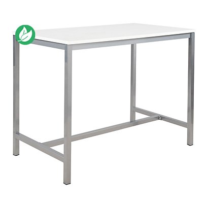 Table haute 110 cm polyvalente Budget 140 x 80 cm - Blanc pieds métal Aluminium