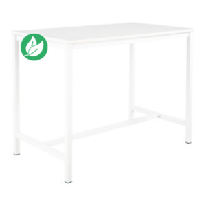 Table haute 110 cm polyvalente Budget 140 x 80 cm - Blanc pieds métal Blanc