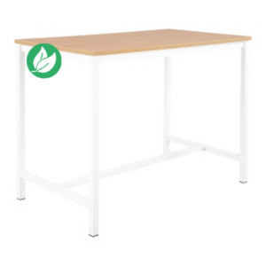 Table haute 110 cm polyvalente Budget 140 x 80 cm - Chêne pieds métal Blanc