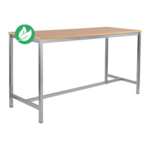 Table haute 110 cm polyvalente Budget 200 x 80 cm - Chêne pieds métal Aluminium
