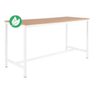 Table haute 110 cm polyvalente Budget 200 x 80 cm - Chêne pieds métal Blanc