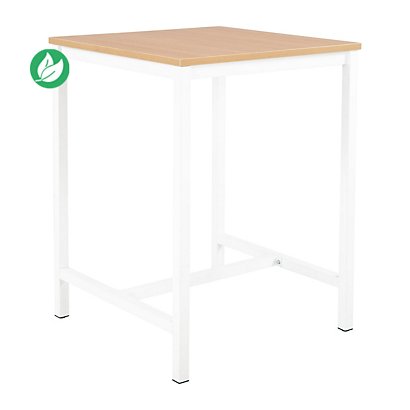 Table haute 110 cm polyvalente Budget 80 x 80 cm - Chêne pieds métal Blanc