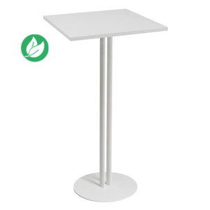 Table haute carrée Roxane hauteur 110 cm  plateau 60 cm  - Pied central métal -Blanc