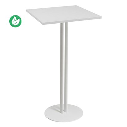 Table haute carrée Roxane hauteur 110 cm  plateau 60 cm  - Pied central métal -Blanc