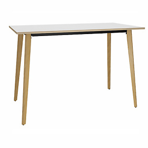 Table haute Halden - L.140 x H.110 x P.80 cm - Plateau Blanc bords Chêne - Pieds bois Chêne